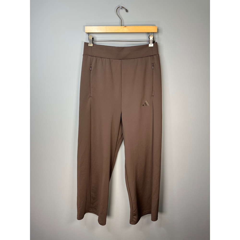 Adidas Wide Leg Cropped Pants Womens Medium Brown Zipper Pockets